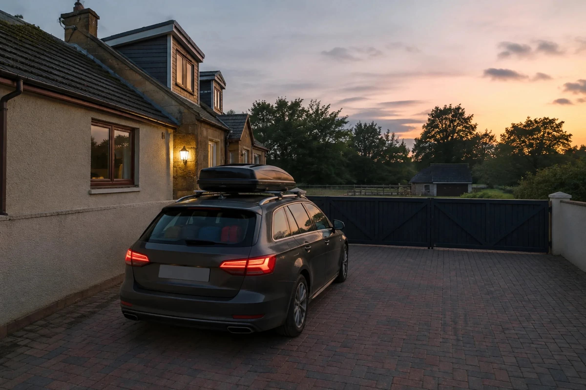 Car packed for the NC500 parked overnight at Inverness accommodation with free parking
